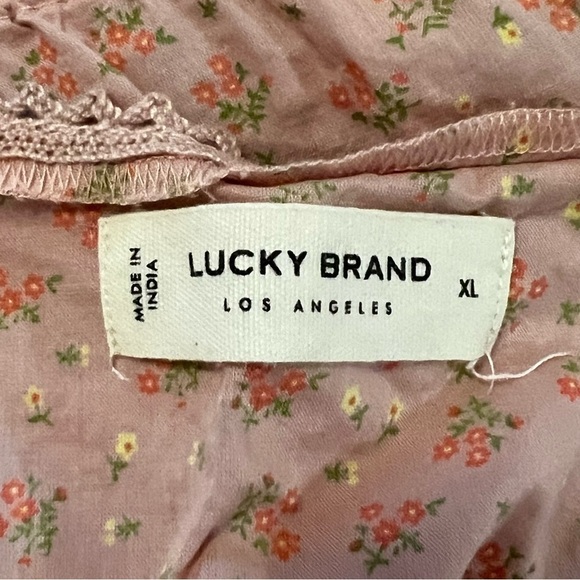 Lucky Brand Lace Detail Spaghetti Strap bow tie Top Shirt XL Cropped Floral Boho - Picture 12 of 15